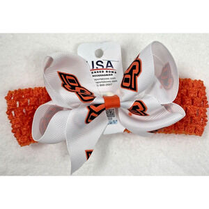 Oklahoma State OSU Crochet Head Band Removable Bow Baby Toddlers Girls NWT